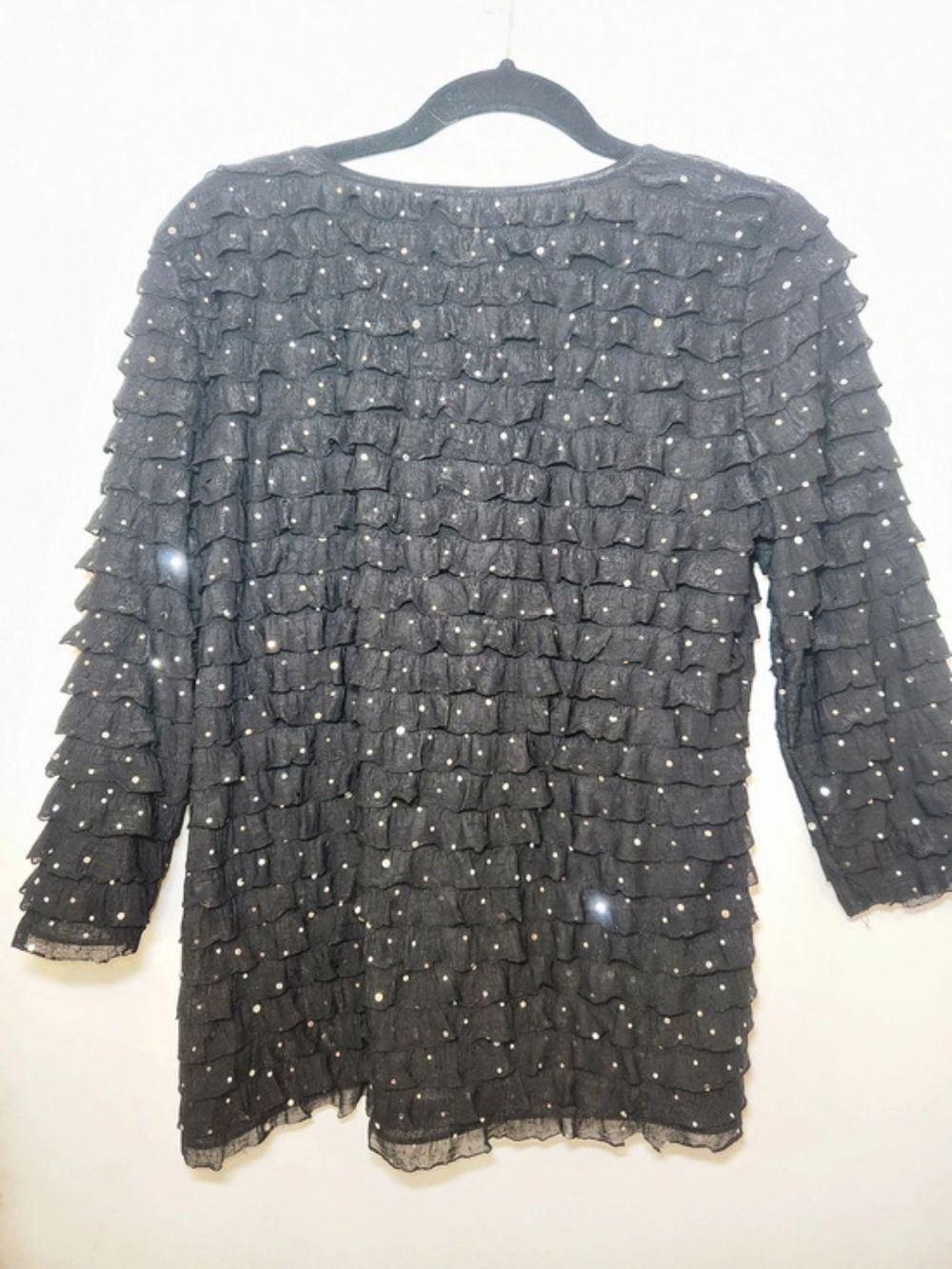 Elementz Ruffled Sequin Long Sleeve Blouse in Black Size Medium